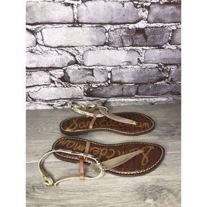 Sam Edelman Gigi Gold Metallic Thong Brown Ankle Strap Sandals Women Sz 8M US/38